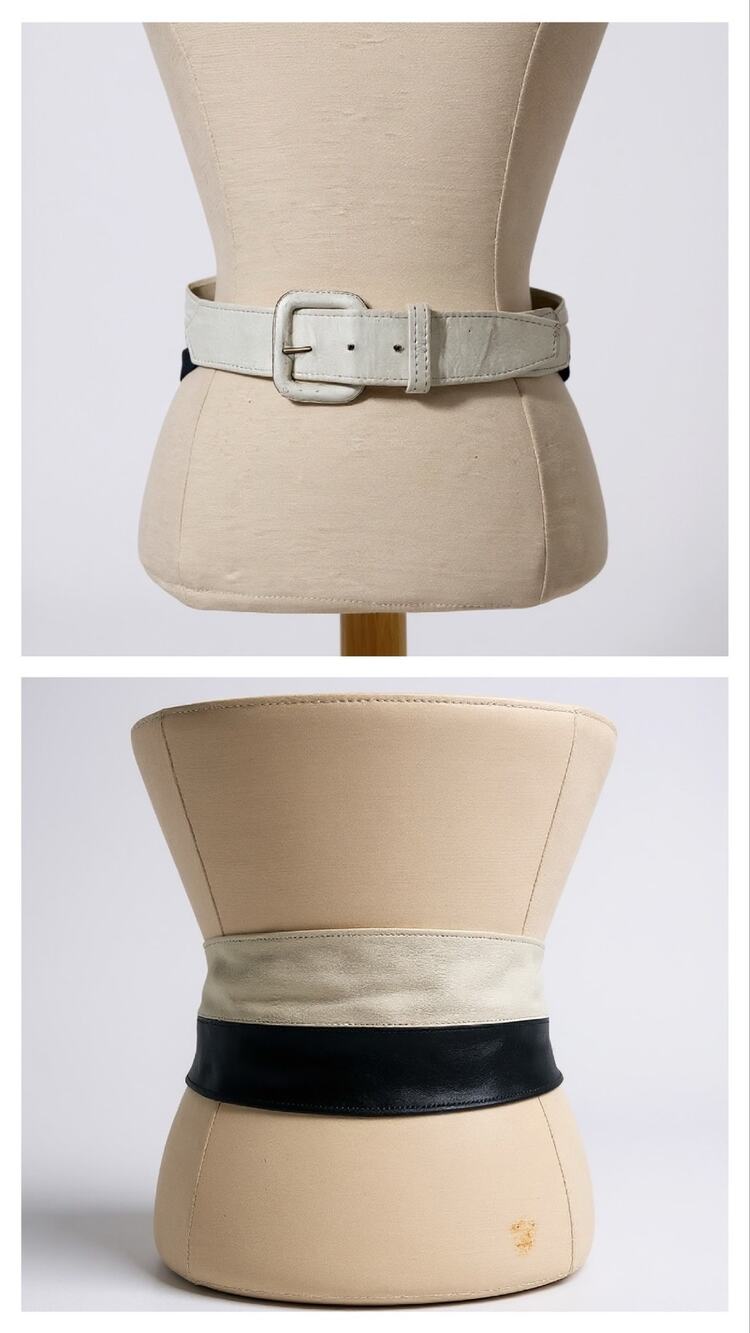 Vintage 80s Leather Colorblock Waist Belt Medium